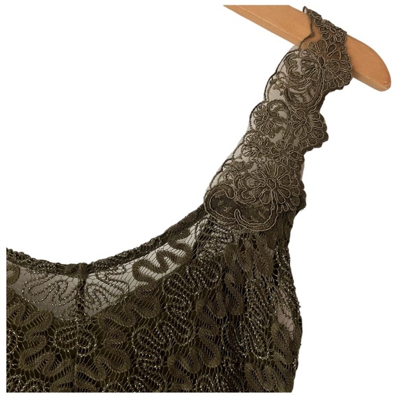 FREE PEOPLE | NWT Foiled Again Olive Lace Bodycon Open Back Boho Mini Dress | S - Picture 6 of 10